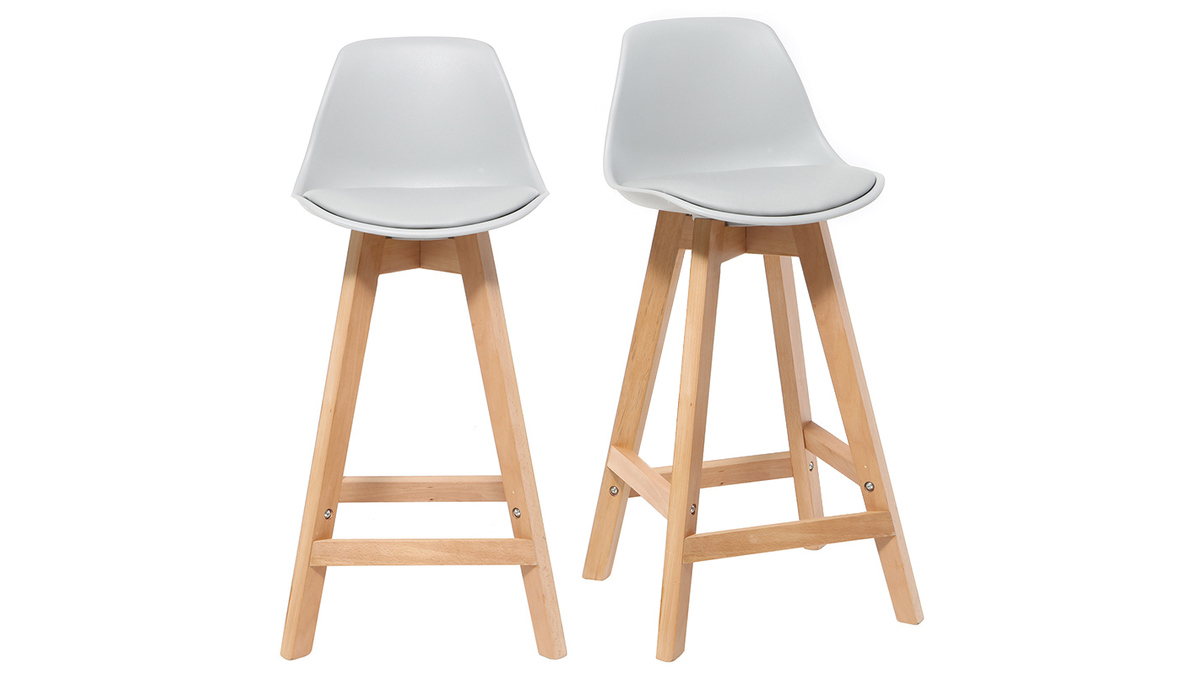 Design-Hocker Hellgrau und Holz 65 cm 2er-Set MINI PAULINE