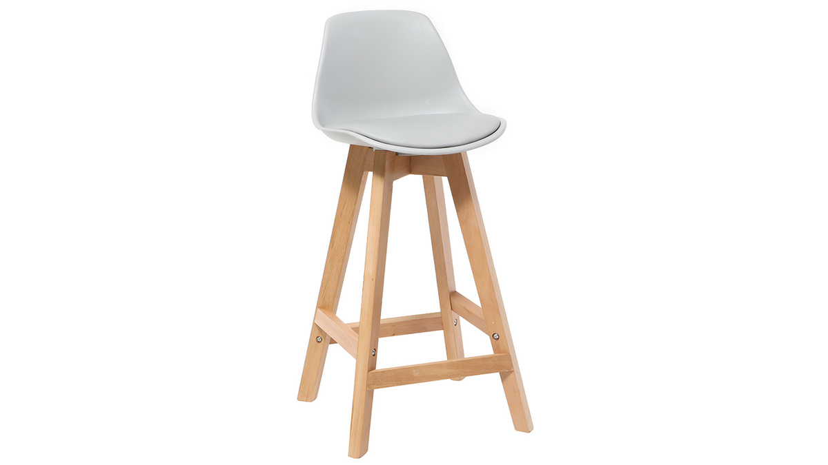 Design-Hocker Hellgrau und Holz 65 cm 2er-Set MINI PAULINE