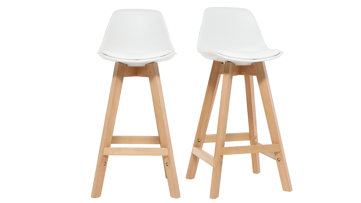 Design-Hocker Wei und Holz 65 cm 2er-Set MINI PAULINE