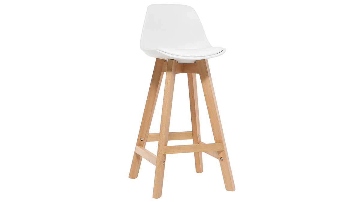 Design-Hocker Wei und Holz 65 cm 2er-Set MINI PAULINE