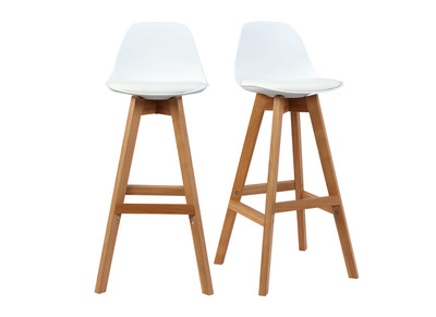 Design-Hocker Weiß und Holz 65 cm 2er-Set MINI PAULINE