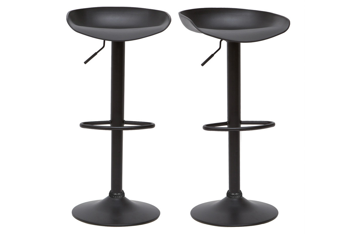 Design-H�henverstellbare schwarze Barhocker H65 cm (2er-Set) PEBBLE