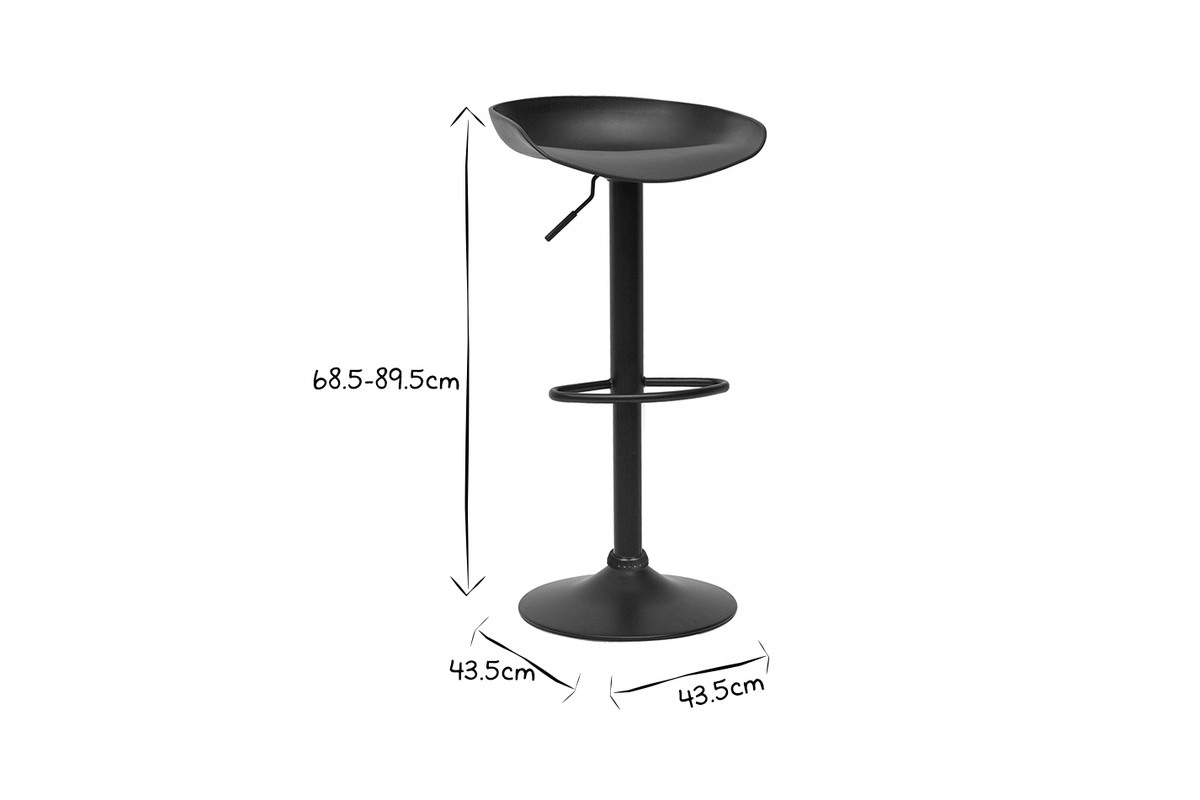Design-H�henverstellbare schwarze Barhocker H65 cm (2er-Set) PEBBLE