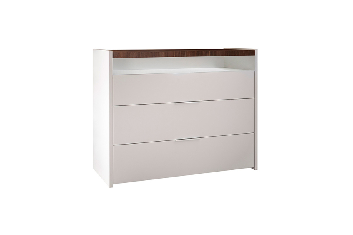 Design-Kommode 3 Schubladen wei matt und Walnussoptik B 110 cm VERDI