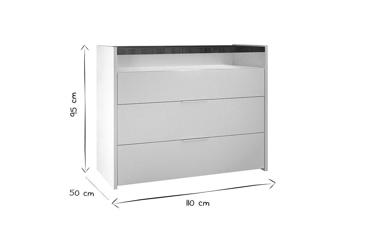 Design-Kommode 3 Schubladen wei matt und Walnussoptik B 110 cm VERDI