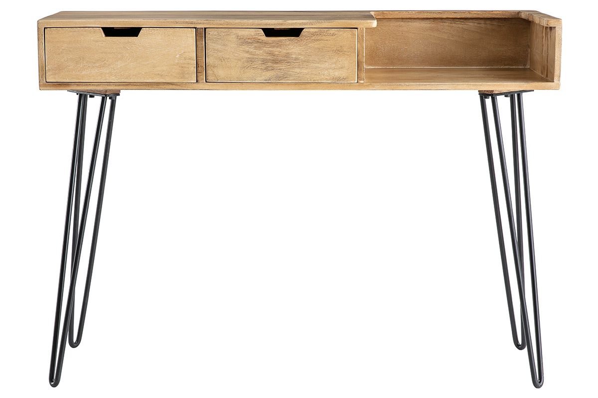 Design-Konsole aus Mangoholz mit Beinen aus schwarzem Metalldraht L110 cm VIBES