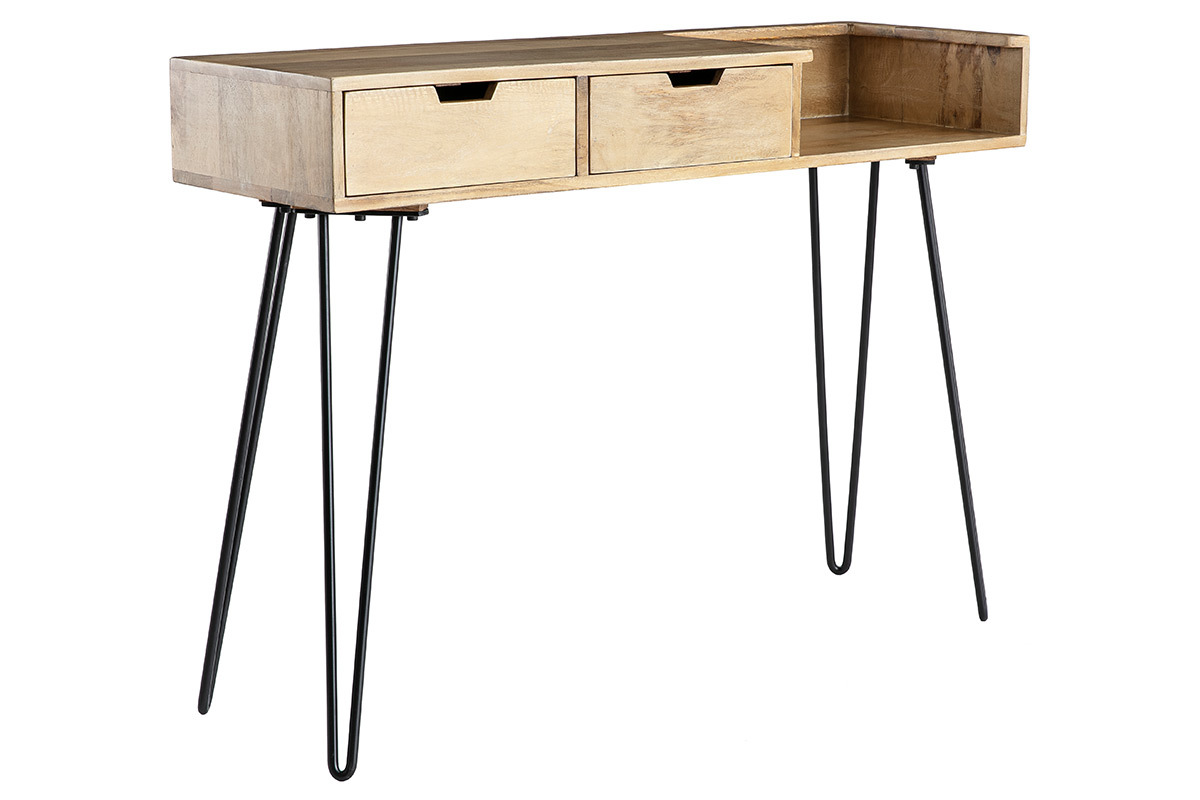 Design-Konsole aus Mangoholz mit Beinen aus schwarzem Metalldraht L110 cm VIBES