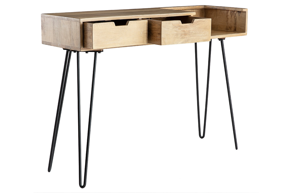 Design-Konsole aus Mangoholz mit Beinen aus schwarzem Metalldraht L110 cm VIBES