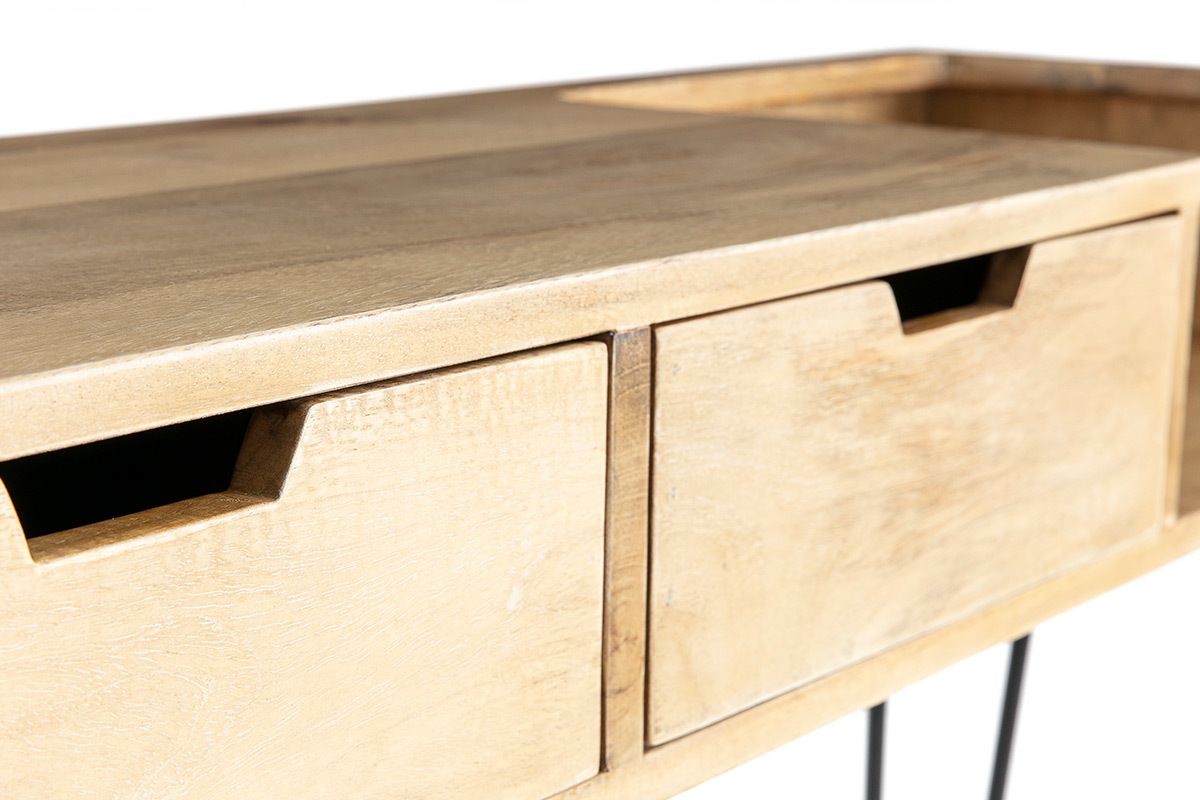 Design-Konsole aus Mangoholz mit Beinen aus schwarzem Metalldraht L110 cm VIBES