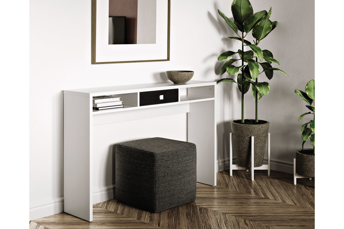 Design-Konsole BRUCE Wei mit schwarzer Schublade