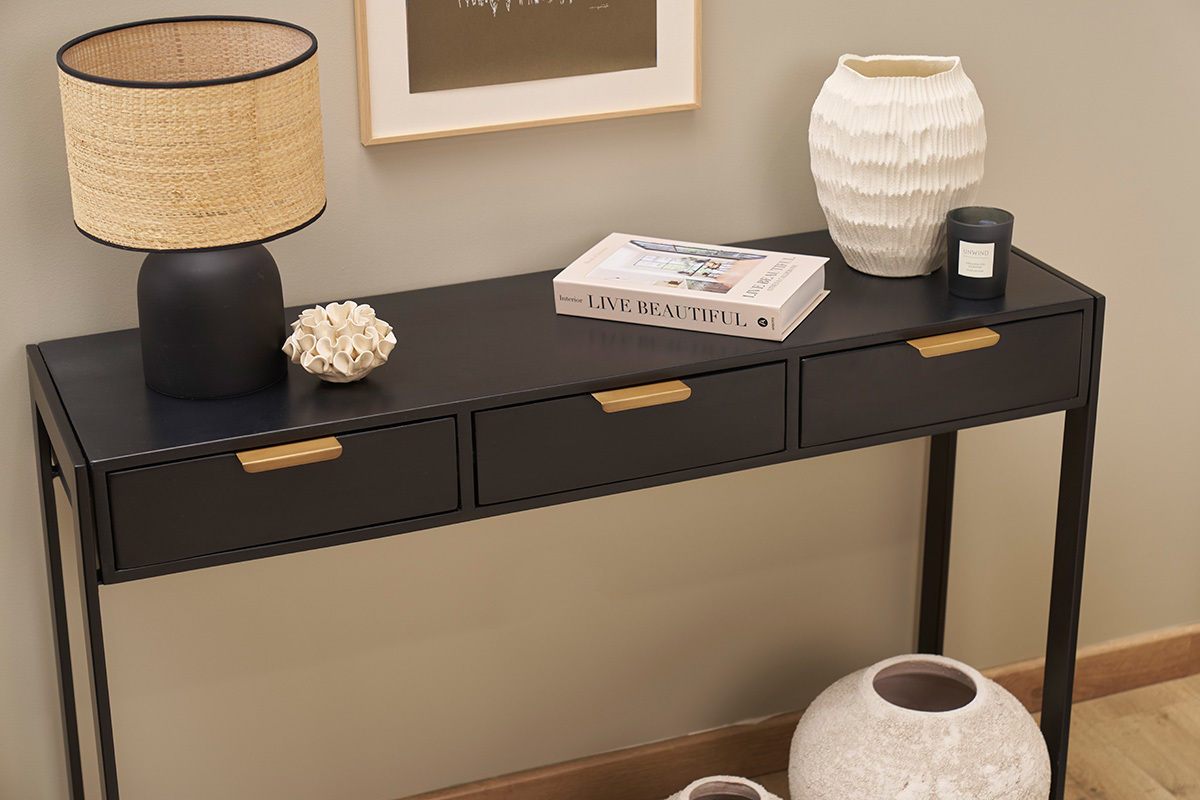 Design-Konsole mit Schubladen schwarz und vergoldet B 115 cm AVIDAN