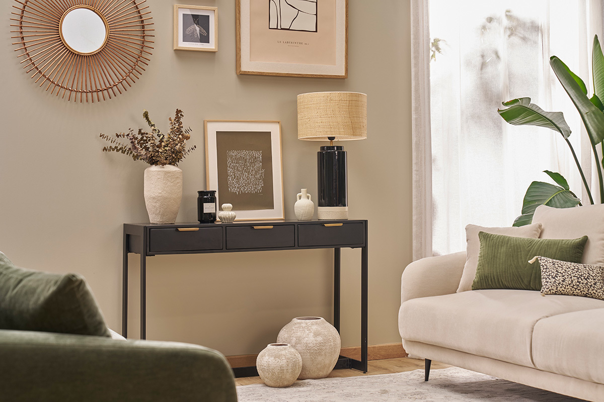 Design-Konsole mit Schubladen schwarz und vergoldet B 115 cm AVIDAN