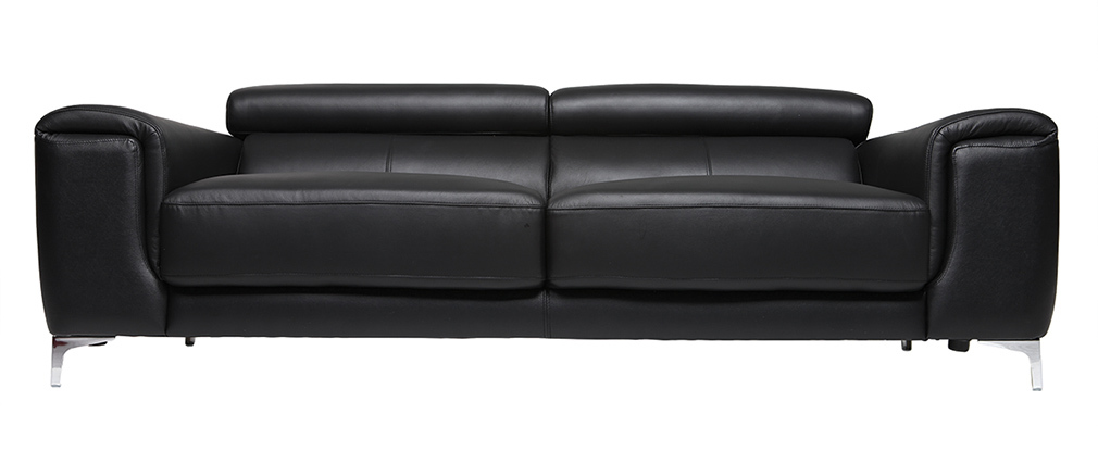 Design-Ledersofa 3 Plätze mit Kopfstück zur Entspannung Schwarz NEVADA - Büffelleder