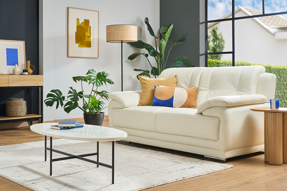 Design-Ledersofa cremefarben zwei Pltze Bffelleder TAMARA