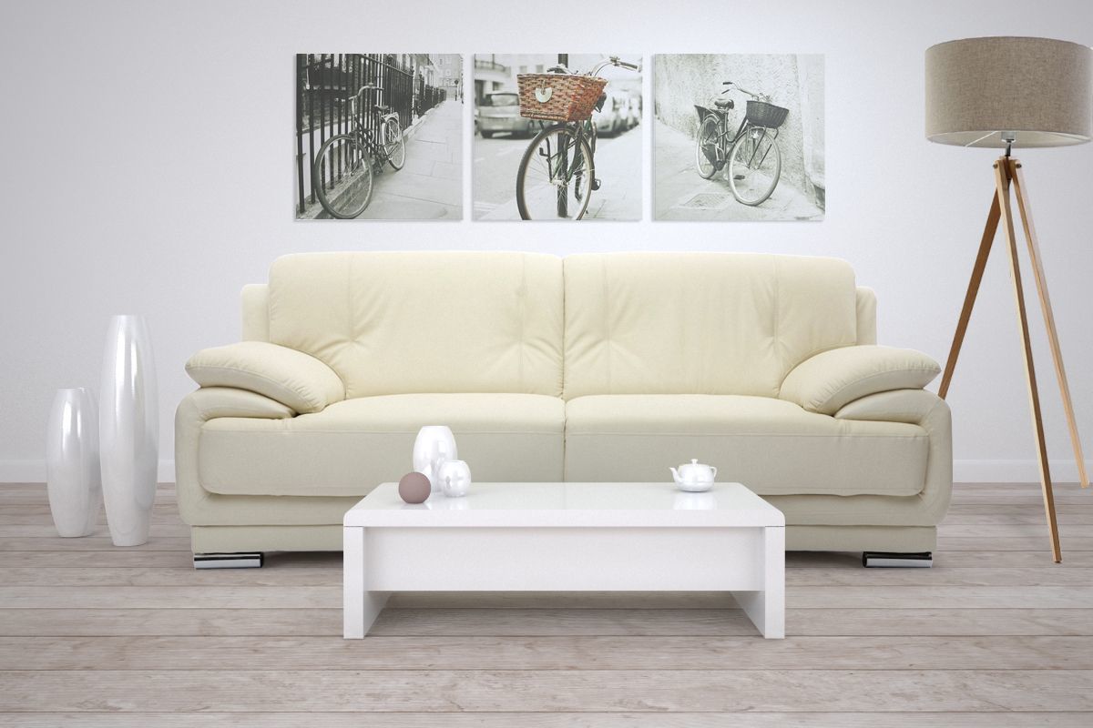 Design-Ledersofa mit 3 Sitzpltzen TAMARA Creme - Rindsleder