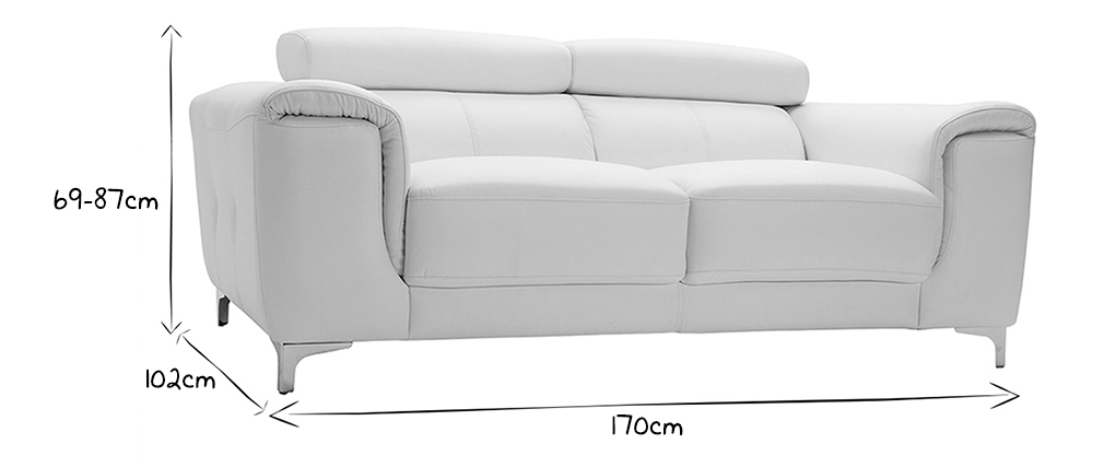 Design-Ledersofa zwei Plätze mit Kopfstück zur Entspannung Weiß NEVADA - Büffelleder