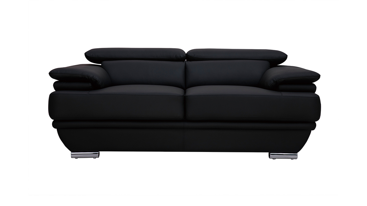 Design-Ledersofa zwei Pltze verstellbares Kopfstck Schwarz EWING - Bffelleder