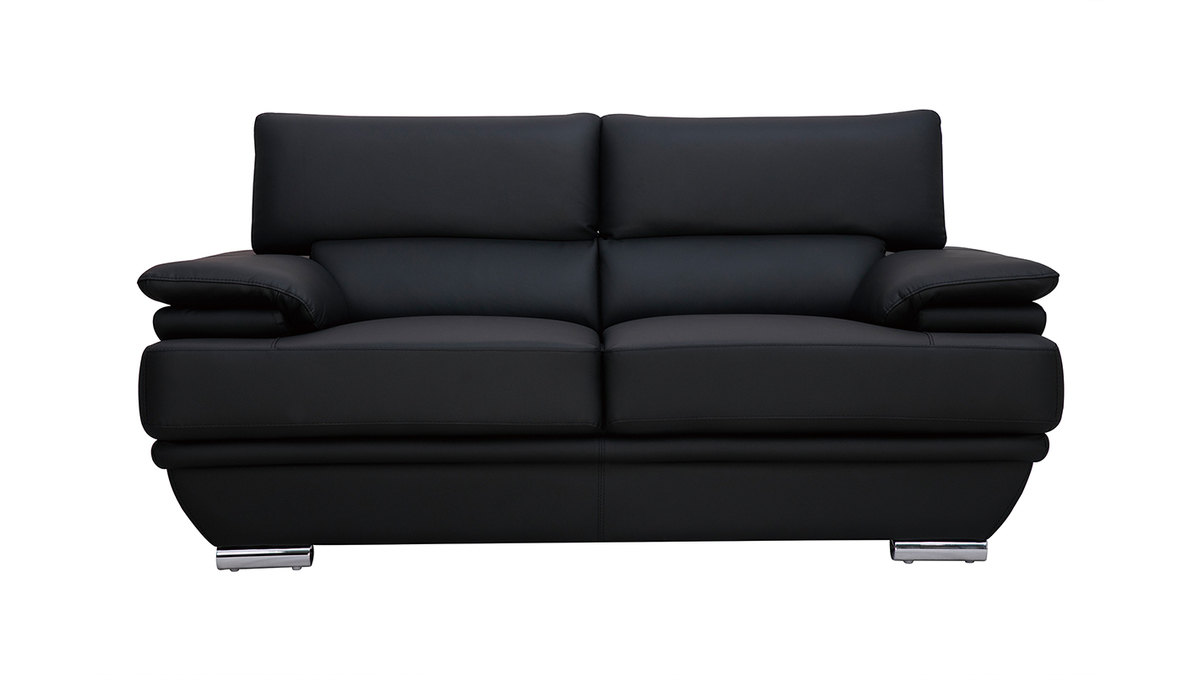 Design-Ledersofa zwei Pltze verstellbares Kopfstck Schwarz EWING - Bffelleder