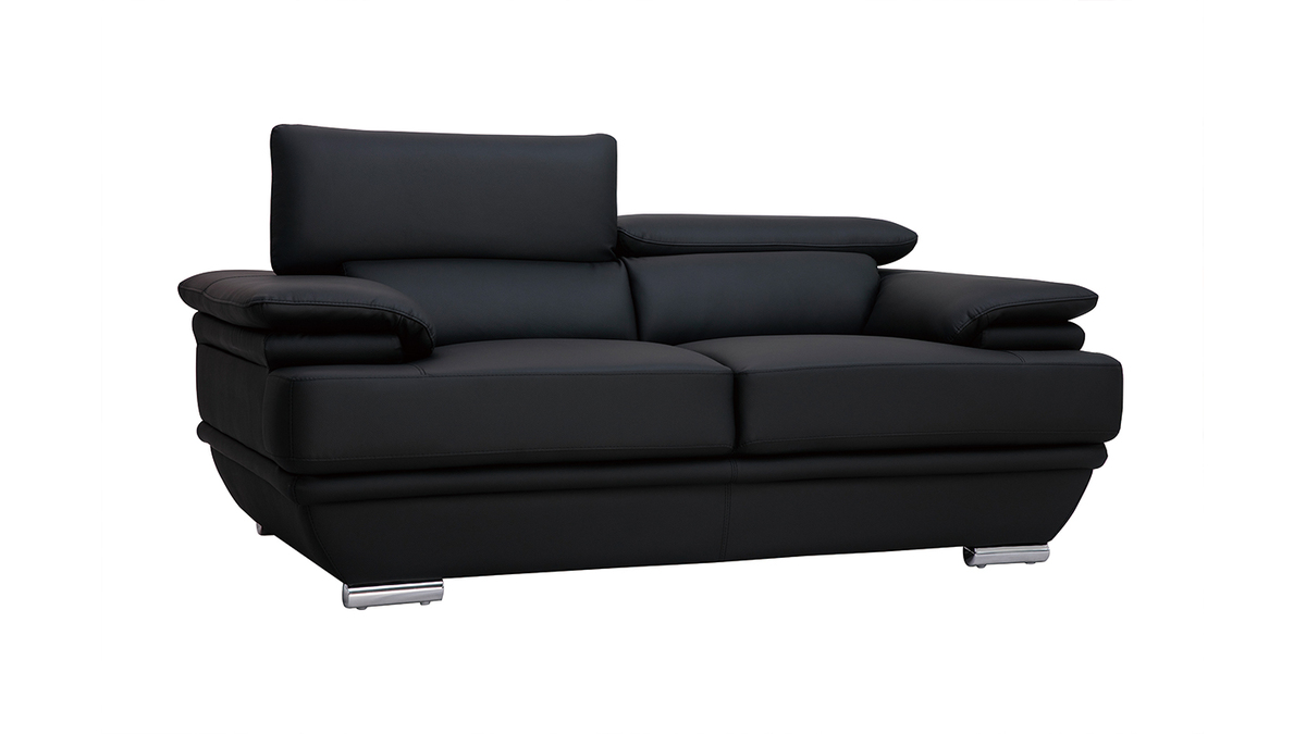 Design-Ledersofa zwei Pltze verstellbares Kopfstck Schwarz EWING - Bffelleder