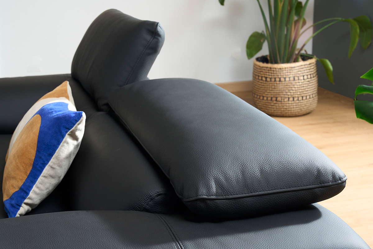 Design-Ledersofa zwei Pltze verstellbares Kopfstck Schwarz EWING - Bffelleder
