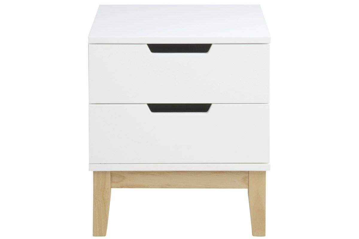 Design-Nachttisch 2 Schubladen Holz und Wei SNOOP