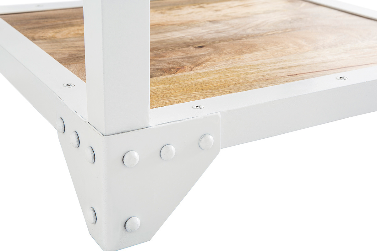 Design-Nachttisch PUKKA aus Mangoholz und weiem Metall