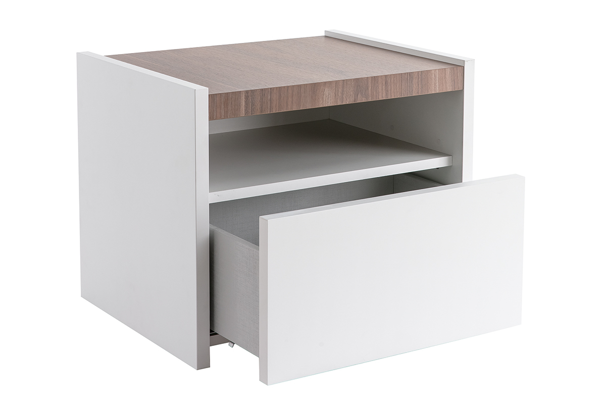 Design-Nachttische mit Schublade wei und Walnussoptik (2er-Set) VERDI
