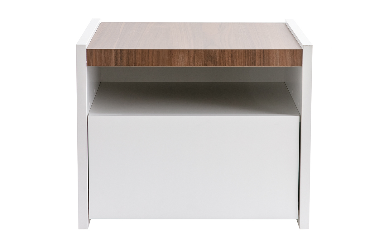 Design-Nachttische mit Schublade wei und Walnussoptik (2er-Set) VERDI