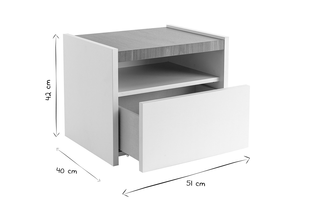 Design-Nachttische mit Schublade wei und Walnussoptik (2er-Set) VERDI