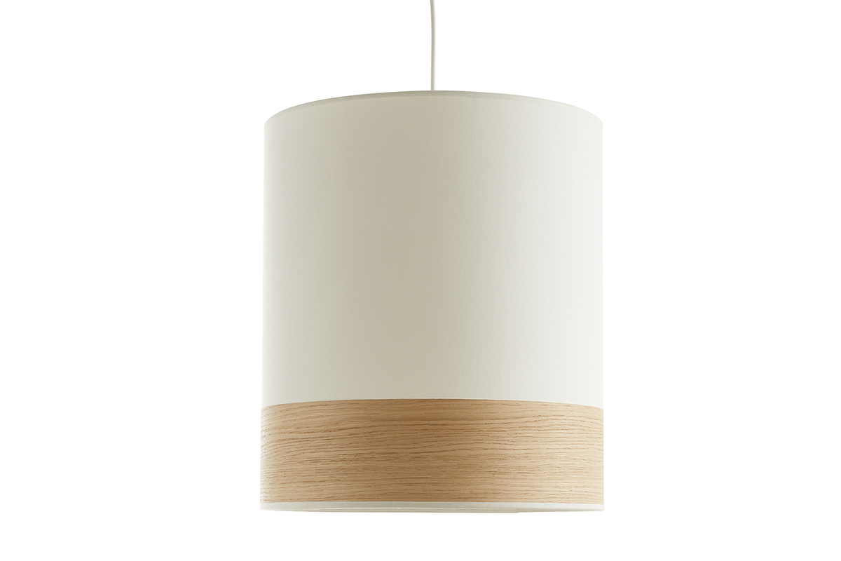 Design-Pendelleuchte aus sandfarbener Baumwolle und heller Eiche D38 cm SOLAR