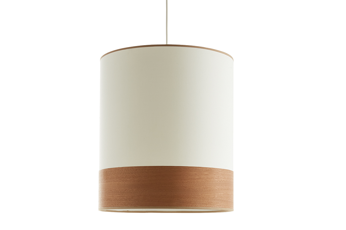 Design-Pendelleuchte aus sandfarbener Baumwolle und Mahagoni D38 cm SOLAR