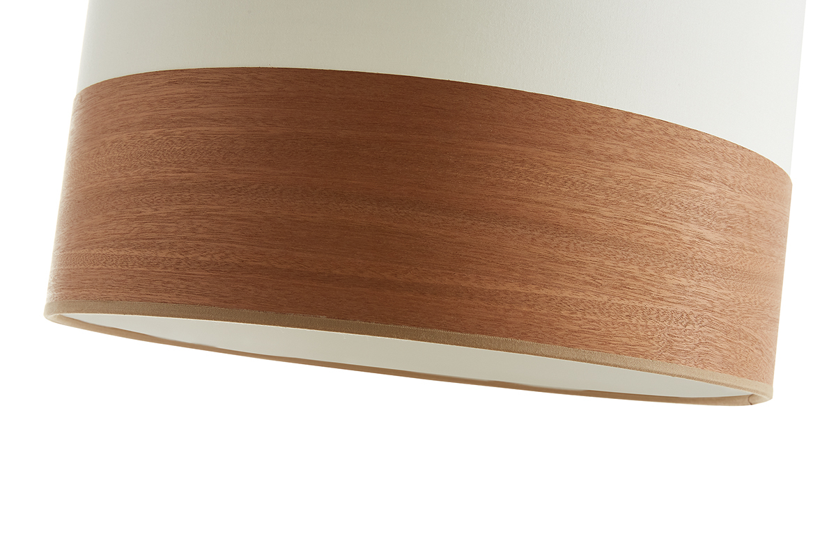Design-Pendelleuchte aus sandfarbener Baumwolle und Mahagoni D38 cm SOLAR