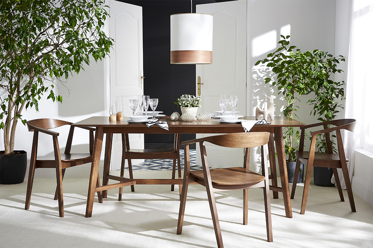 Design-Pendelleuchte aus sandfarbener Baumwolle und Mahagoni D38 cm SOLAR