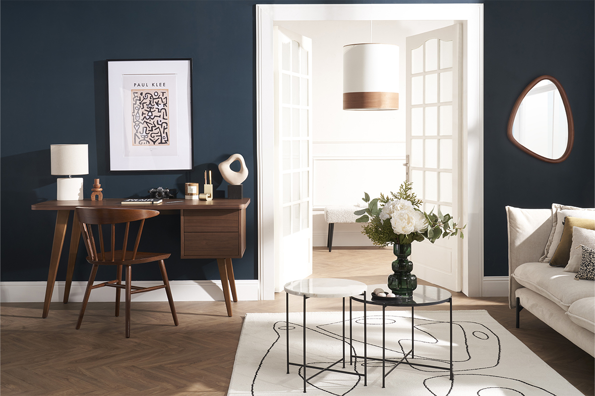 Design-Pendelleuchte aus sandfarbener Baumwolle und Mahagoni D38 cm SOLAR