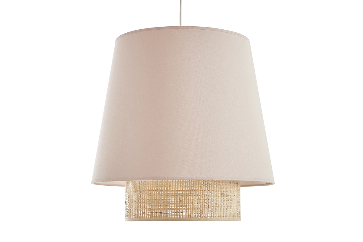Design-Pendelleuchte aus zwei Materialien Bast und rosafarbene Baumwolle D40 cm JUME