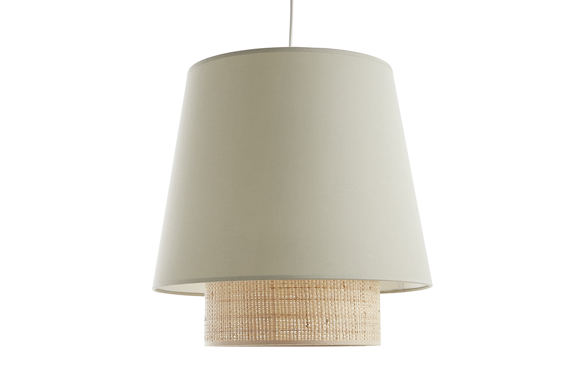 Design-Pendelleuchte aus zwei Materialien Bast und salbeifarbene Baumwolle D40 cm JUME