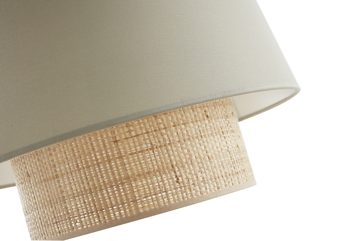 Design-Pendelleuchte aus zwei Materialien Bast und salbeifarbene Baumwolle D40 cm JUME