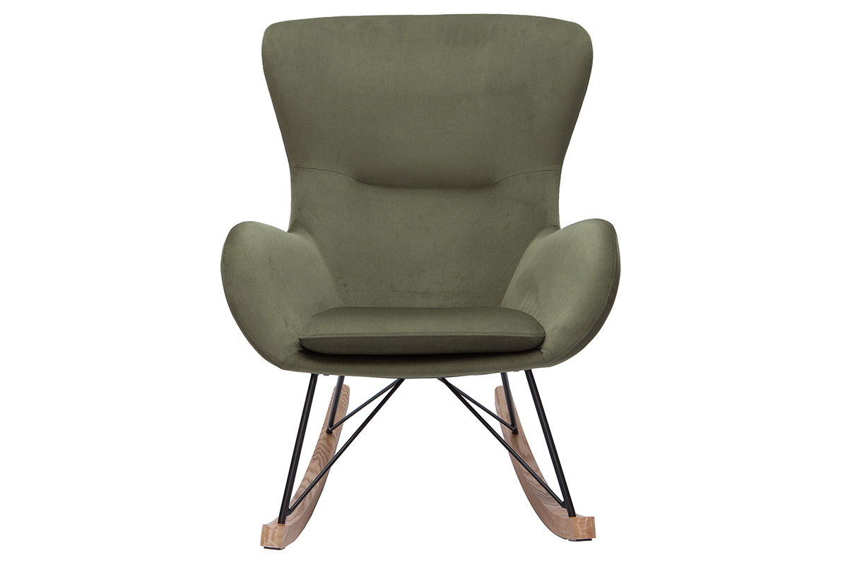 Design-Schaukelstuhl Stoff mit Samteffekt khaki ESKUA