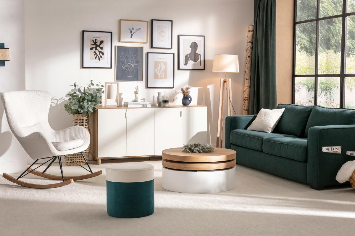 Design-Schaukelstuhl Stoff mit Samteffekt khaki ESKUA
