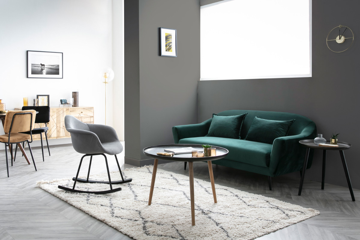 Design-Schaukelstuhl Velours-Optik Hellgrau MAMBO
