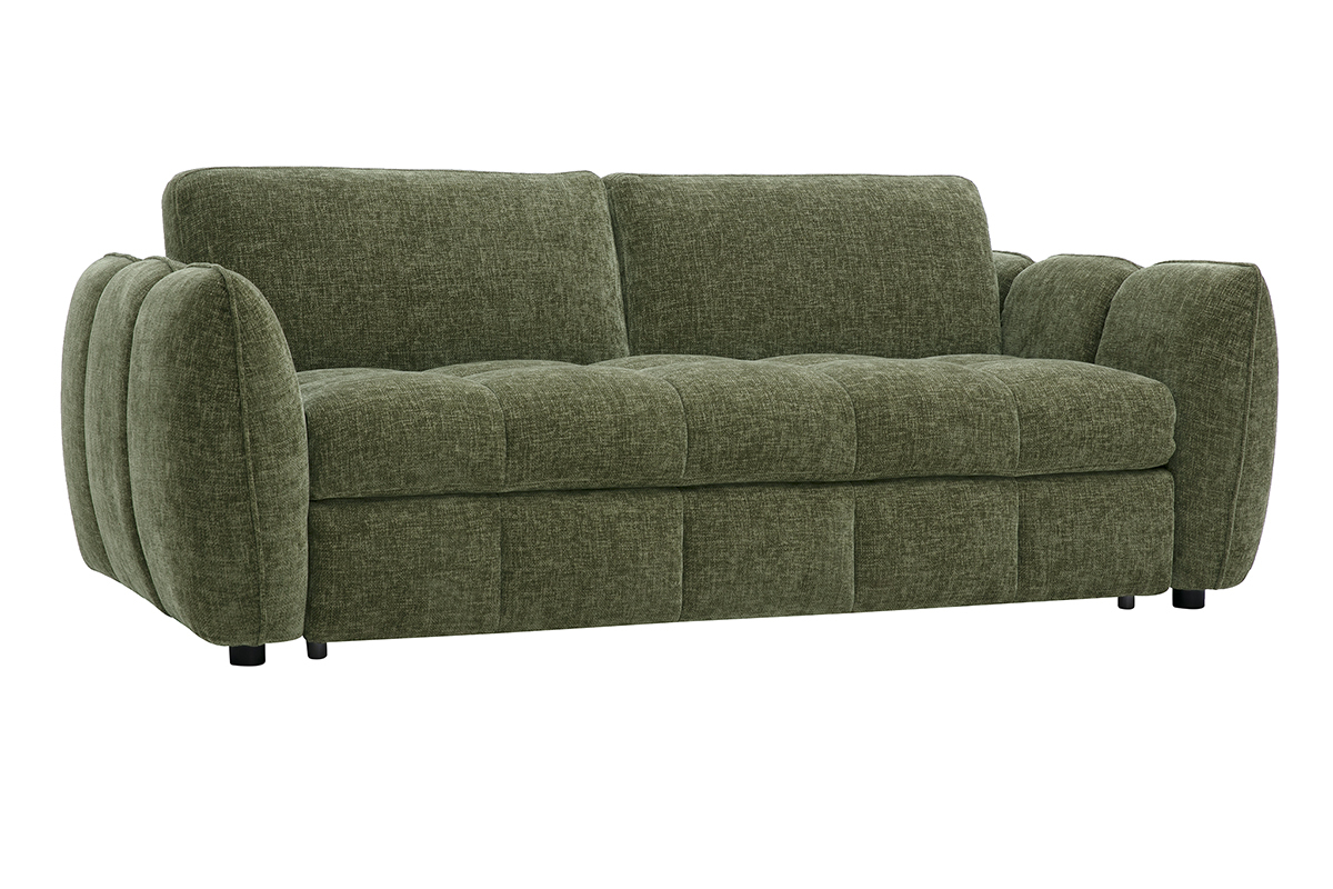 Design-Schlafsofa mit 3 Sitzpl�tzen aus Stoff mit strukturierter Samtoptik in Khaki-Gr�n, 3/4-Ansicht