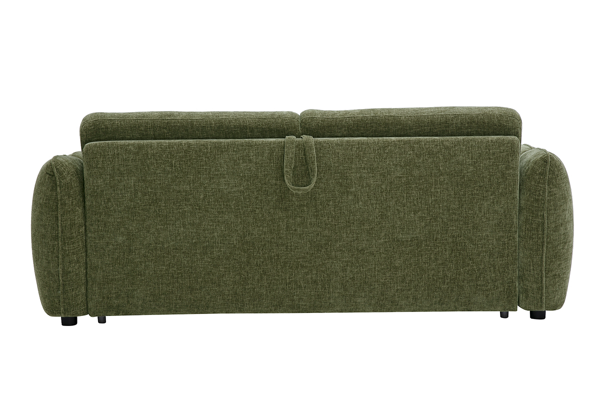 Design-Schlafsofa aus strukturiertem Samtstoff in Khaki-Gr�n, R�ckansicht.