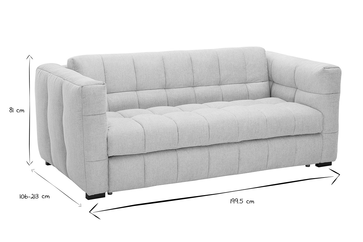 Abmessungen des 3-Sitzer-Schlafsofas CORTO in Schwarz und Wei�, Dreiviertelansicht.