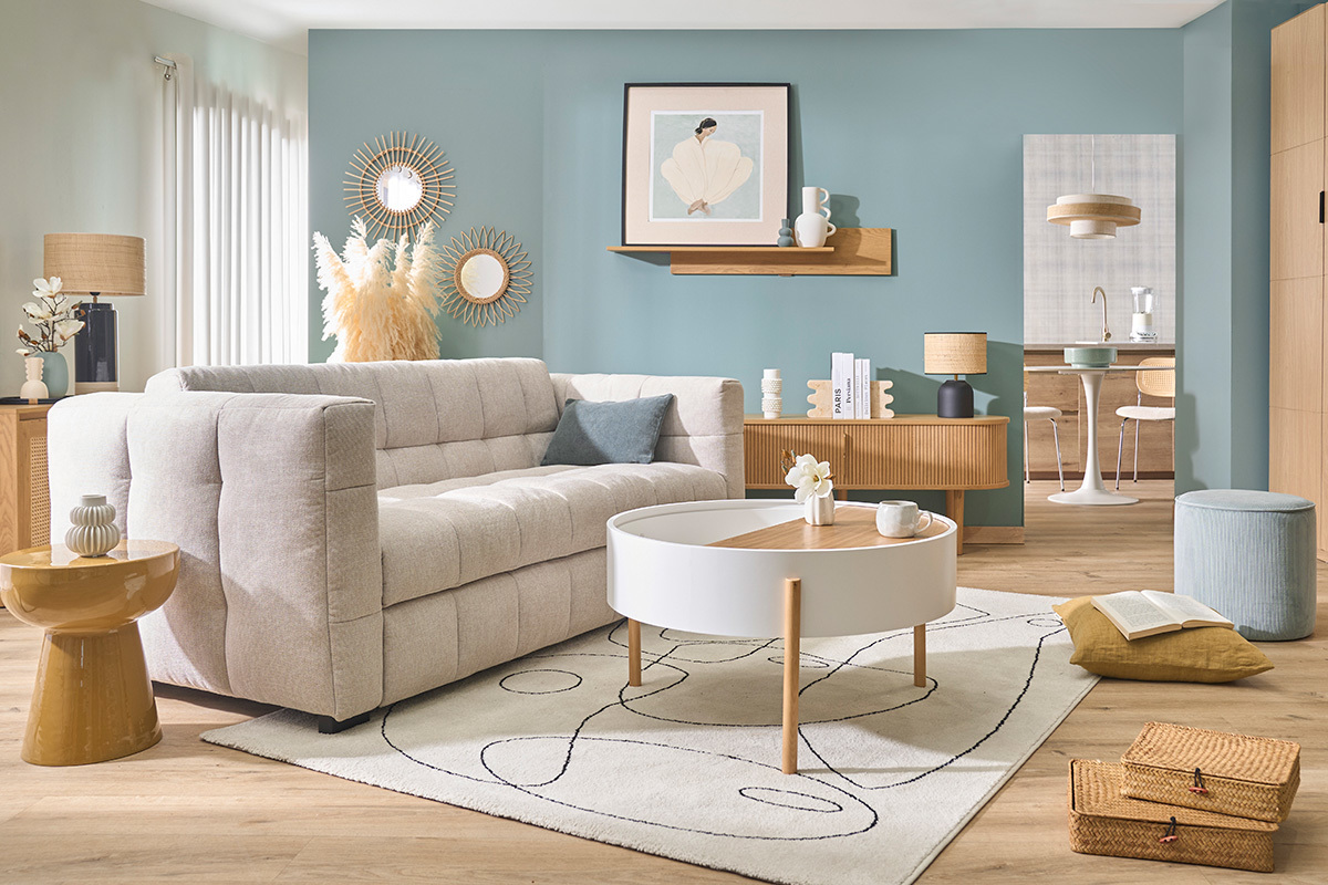Design-Schlafsofa f�r 3 Personen aus Stoff mit samtigem Struktureffekt in Beige CORTO