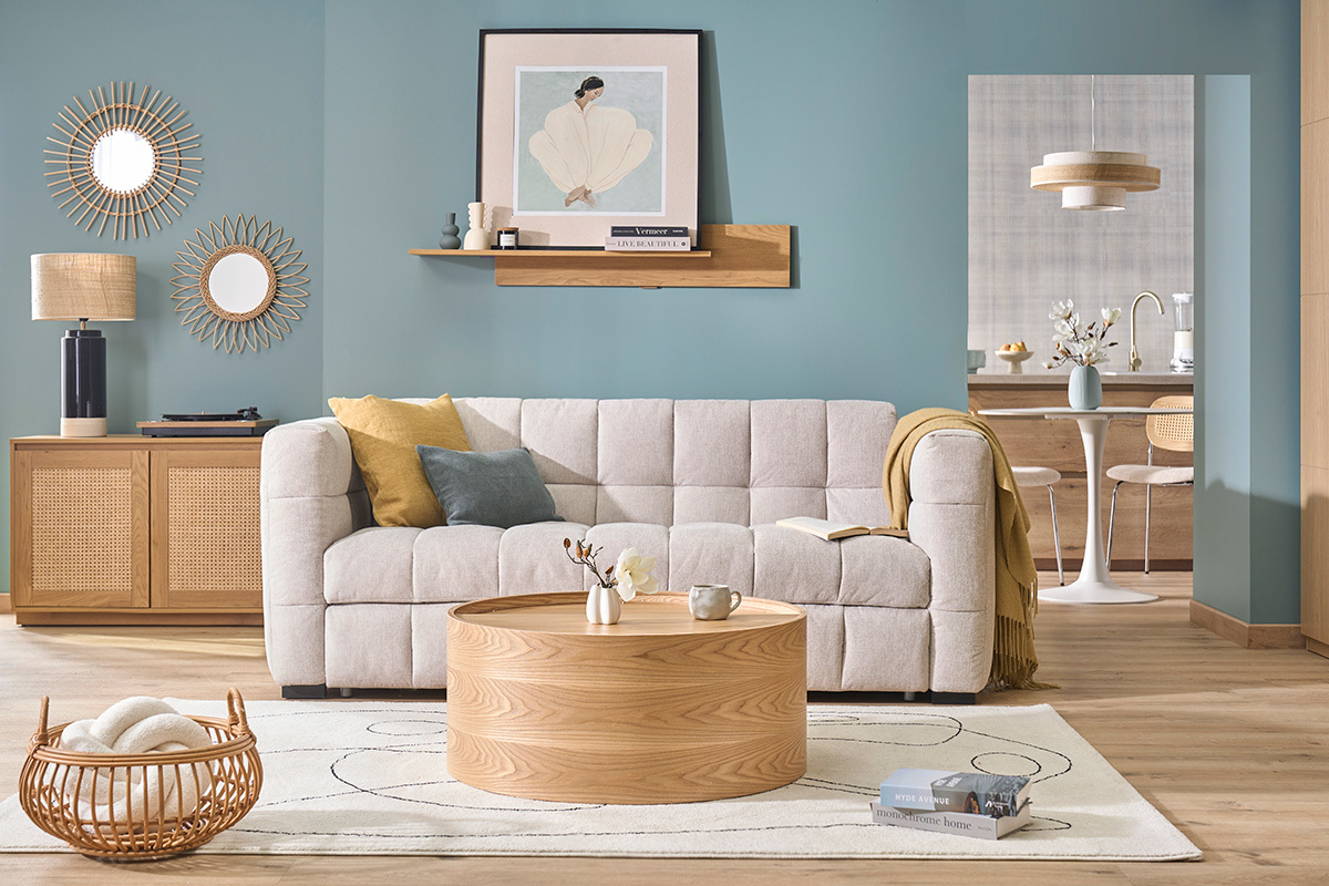 Design-Schlafsofa f�r 3 Personen aus Stoff mit samtigem Struktureffekt in Beige CORTO