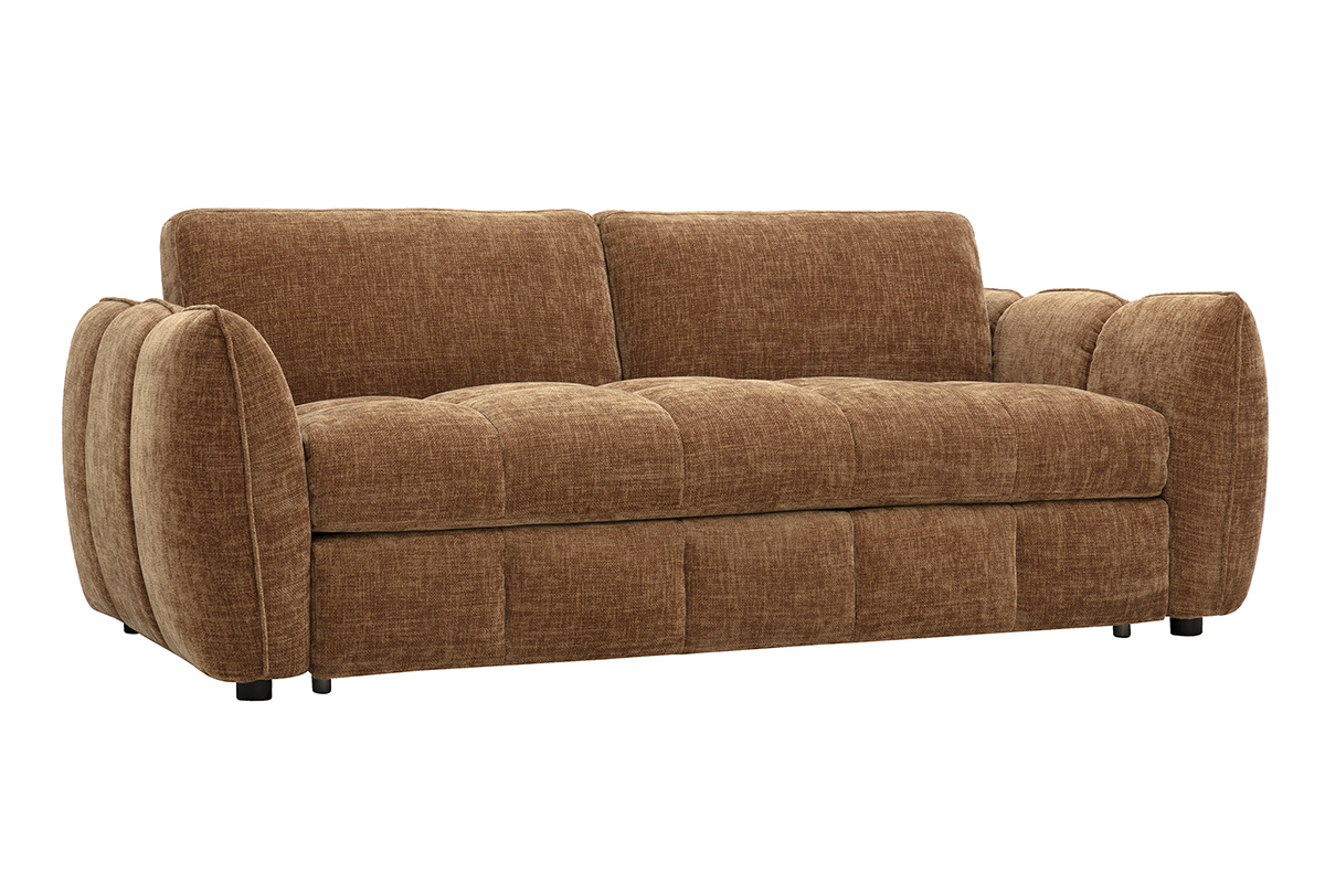 Design-Schlafsofa f�r 3 Personen aus Stoff in strukturierter Samtoptik, verbrannte Erde, 3/4-Ansicht.