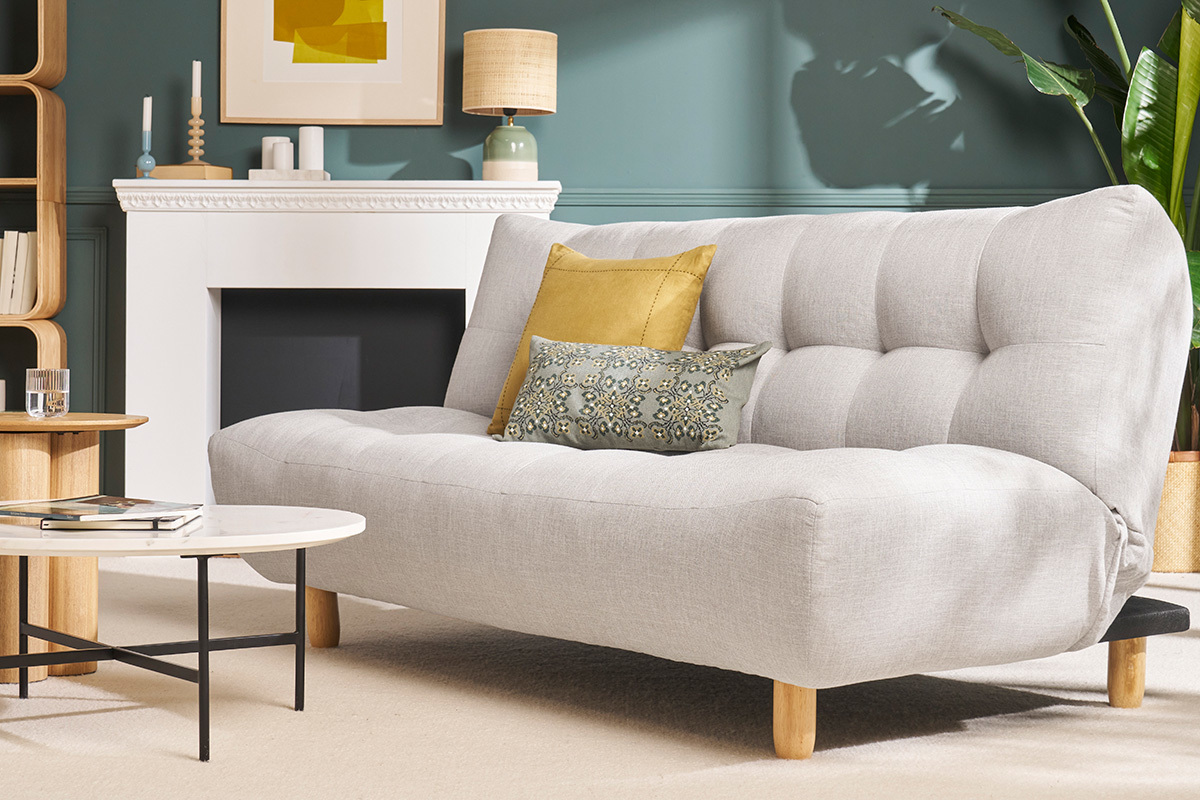 Design-Schlafsofa skandinavisch Hellgrau und Eiche YUMI