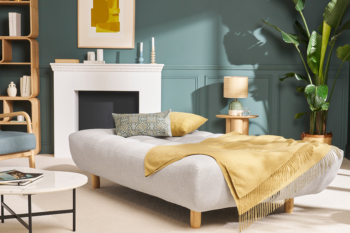 Design-Schlafsofa skandinavisch Hellgrau und Eiche YUMI