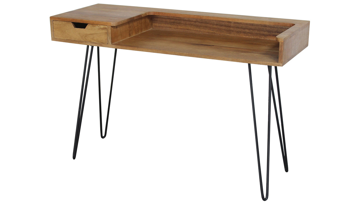 Design-Schreibtisch aus Mangoholz mit Hairpin Legs Metall Schwarz VIBES