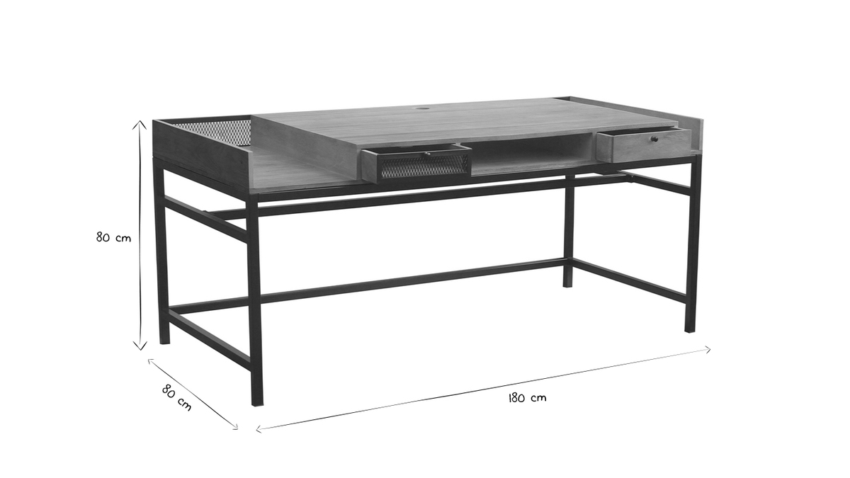 Design-Schreibtisch aus Mangoholz und Metall Schwarz L180 cm RACK